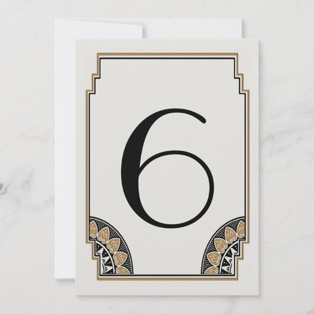 Art Deco Guld Lyx Bordnummer 6 Inbjudningar (Framsida)