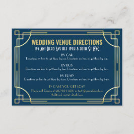 Art Deco Guld Mörk blått Karta i Bröllop Tilläggskort