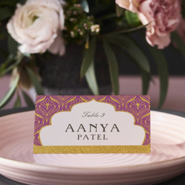 Art Deco Guld Mundap Arch Bröllop Escort Namn Placeringskort (Indian wedding escort cards, art deco place cards, hindu wedding reception place cards, decor signs)