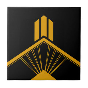 Art Deco Guld Mustard Geometric Gräns Black Kakelplatta