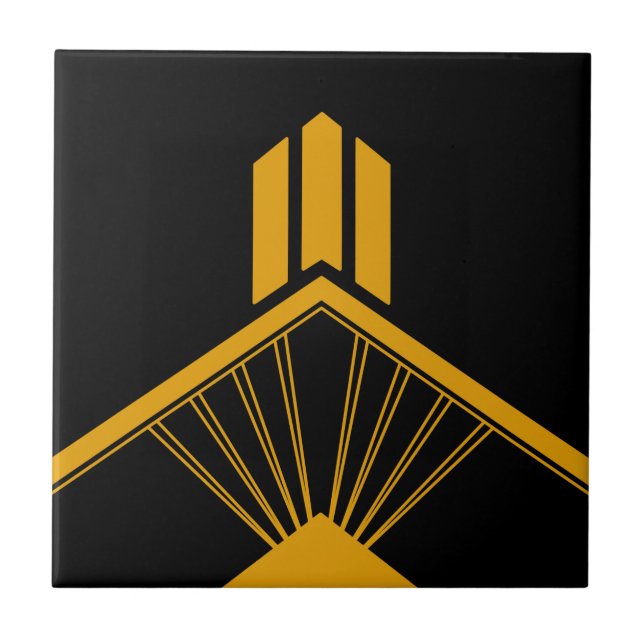 Art Deco Guld Mustard Geometric Gräns Black Kakelplatta (Framsidan)