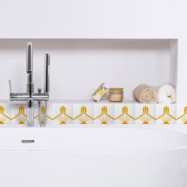Art Deco Guld Mustard Gult Geometric Gräns Kakelplatta (Skapare uppladdad)