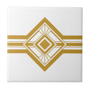 Art Deco Guld Mustard Gult Geometric Gräns Kakelplatta