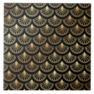 Art Deco Guld och Black Abstrakt Mönster Kakelplatta