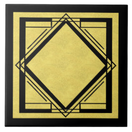 Art Deco Guld och Black design 2 Kakelplatta