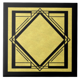 Art Deco Guld och Black design 2 Kakelplatta