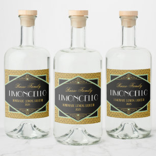 Art Deco Guld och Black Liqueur-etikett Spritflaskor Etikett