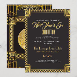 Art Deco Guld och Black NYE Gatsby Stil Inbjudningar