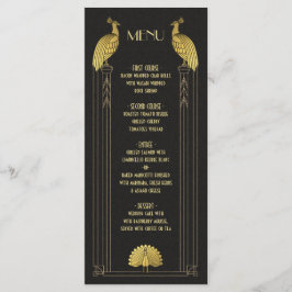 Art Deco Guld och Black Peacock Bröllop-menykort Meny