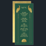 Art Deco Guld och Geen Peacock Bröllop menykort Meny<br><div class="desc">Elegant Art Deco Guld och White Peacocks bröllop-menykort med faux guld foil. Det här är till för en bröllop-meny, men du kan ändra formuleringen så att den passar dina behov. Underbart för en elegant kväll bröllop! Behöver hjälp med layouten, bara skicka e-post till mig på tkatz@me.com Många matchande objekt på...</div>
