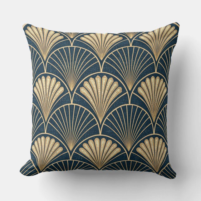 Art Deco Guld Och Marinblå  Kudde (Framsida)