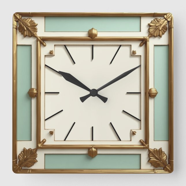 Art Deco Guld och Mint Fyrkantig Klocka (Framsida)