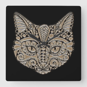 Art deco guld och svart egyptisk stil-katt fyrkantig klocka