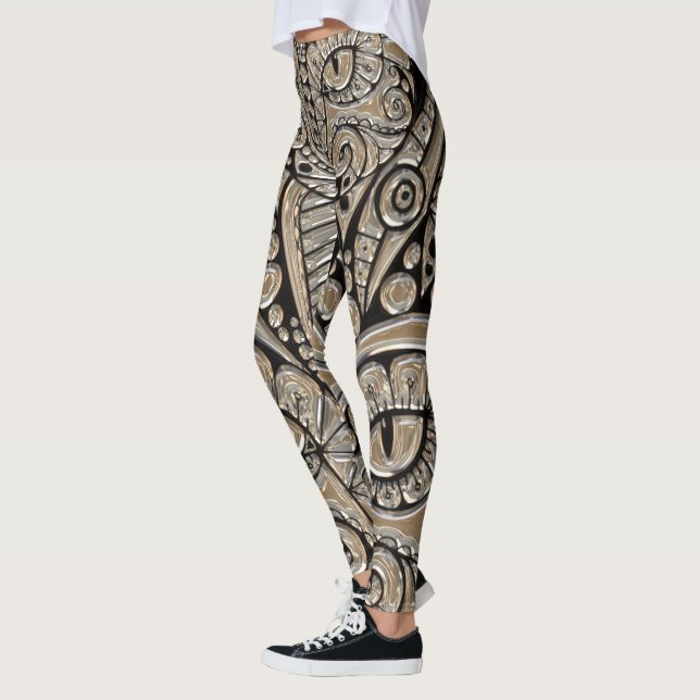 Art deco guld och svart egyptisk stil-katt leggings (Vänster)