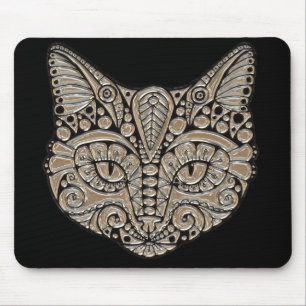 Art deco guld och svart egyptisk stil-katt musmatta
