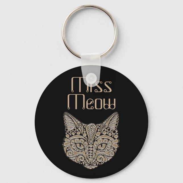 Art deco guld och svart egyptisk stil-katt nyckelring (Framsida)