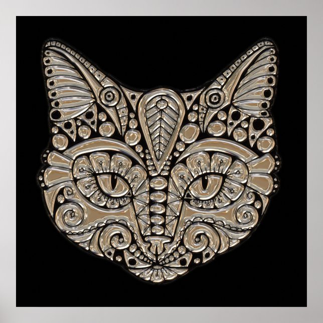 Art deco guld och svart egyptisk stil-katt poster (Framsidan)