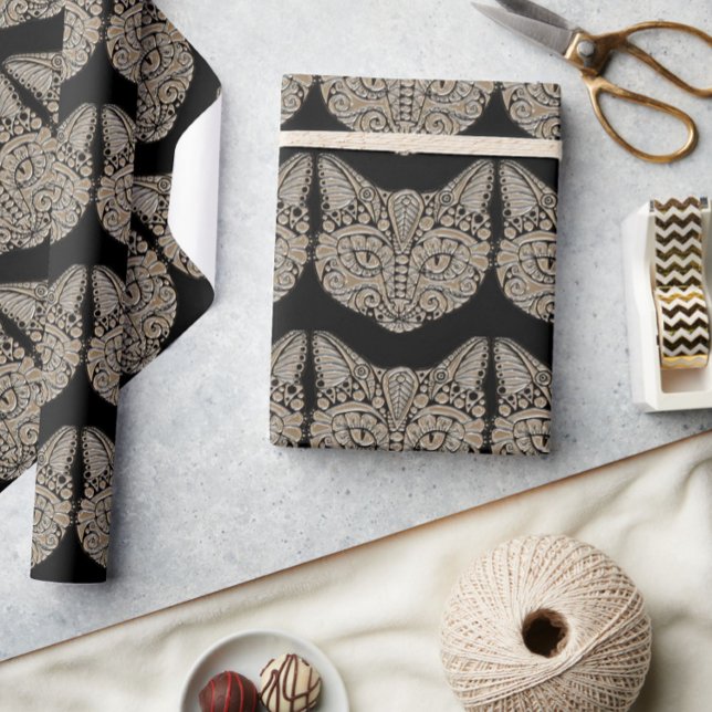 Art deco guld och svart egyptisk stil-katt presentpapper (Skapare uppladdad)