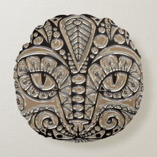 Art deco guld och svart egyptisk stil-katt rund kudde