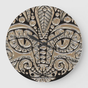 Art deco guld och svart egyptisk stil-katt stor klocka