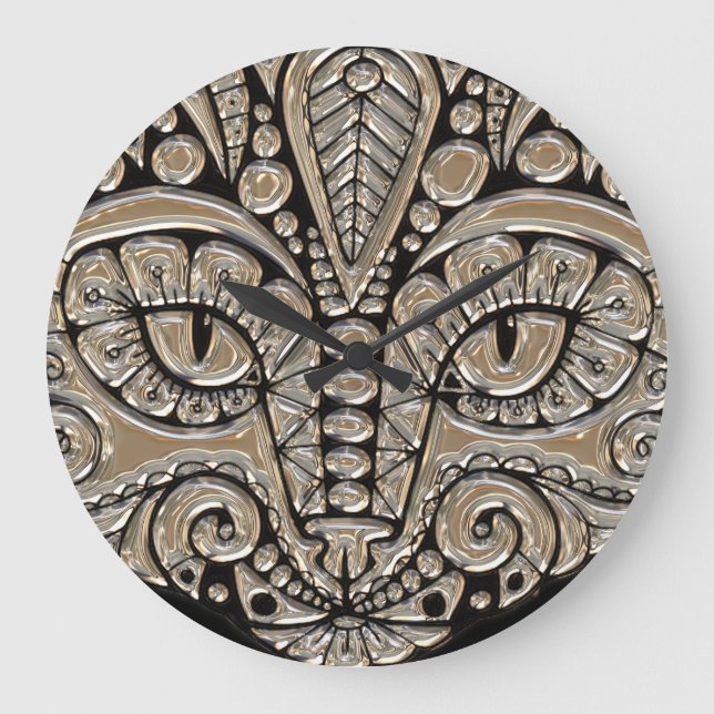 Art deco guld och svart egyptisk stil-katt stor klocka (Framsida)