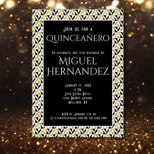 Art Deco Guld och Svart Quinceañero 15-årsdag Inbjudningar