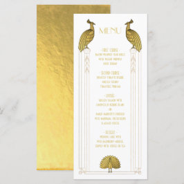 Art Deco Guld och White Peacock Bröllop-menykort Meny