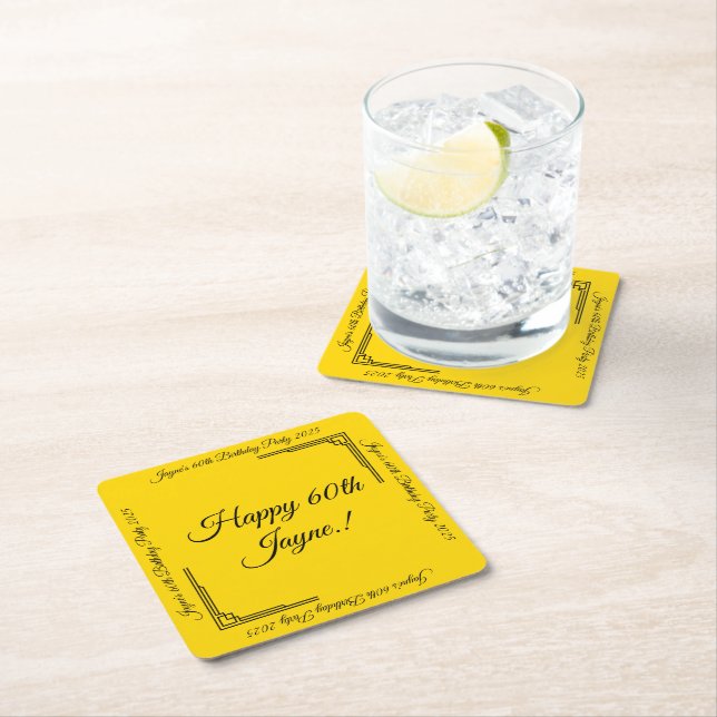 Art Deco Guld på Black Födelsedagsfest Underlägg Papper Kvadrat (Insitu)