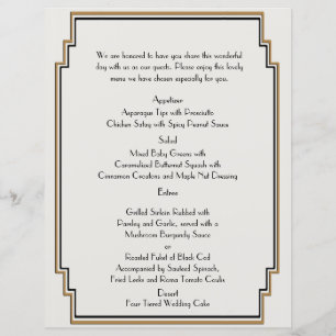 Art Deco Guld Posh Bröllop Menu