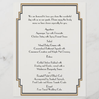 Art Deco Guld Posh Bröllop Menu