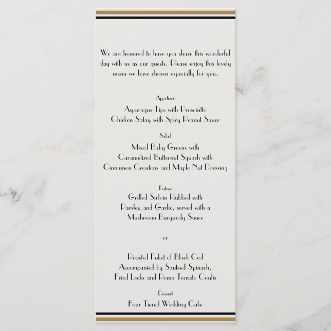 Art Deco Guld Posh Bröllop Menu Meny (Framsida)