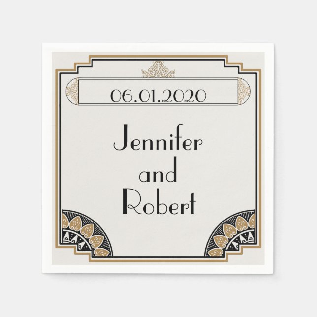 Art Deco Guld Posh Bröllop Napkin Pappersservett (Framsidan)