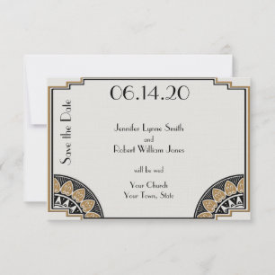 Art Deco Guld Posh Bröllop spara datum Datumet