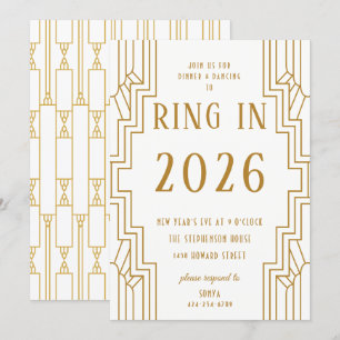 Art Deco Guld Ram Nyårsafton Fest Inbjudningar