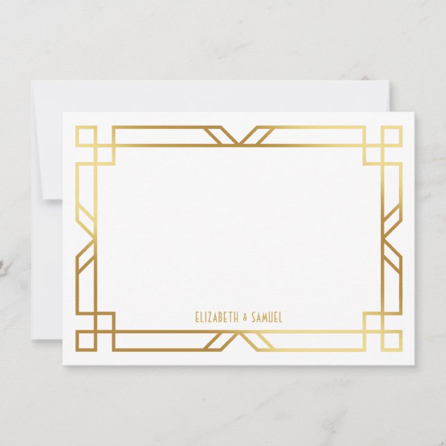 Art Deco Guld Ram Personlig Stationery Anteckningskort (Framsida)