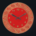 Art Deco Guld Red Grekiska Guld-markeringarna Nyck Stor Klocka<br><div class="desc">Art-Deco Guld Red Greece Nyckel Gräns,  Guld Markers Wall Clock ========= A Classic art deco guld färg gräns mot röd bakgrund. Siffermarkörerna finns också i guld.</div>