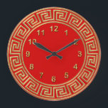Art Deco Guld Red Grekiska Guld-markeringarna Nyck Stor Klocka<br><div class="desc">Art-Deco Guld Red Greece Nyckel Gräns,  Guld Markers Wall Clock ========= A Classic art deco guld färg gräns mot röd bakgrund. Siffermarkörerna finns också i guld.</div>