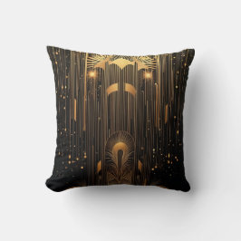 Art Deco Guld Regn Egyptisk Konst Svart 15 x 15 Kudde