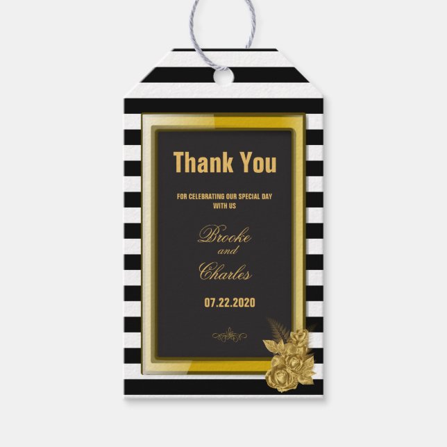 Art Deco Guld Ro, Rand Bröllop Tack Presentetikett (Framsidan)