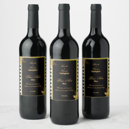 Art Deco Guld Ro, Rand Bröllop Vin-etiketter Vinflaska Etikett