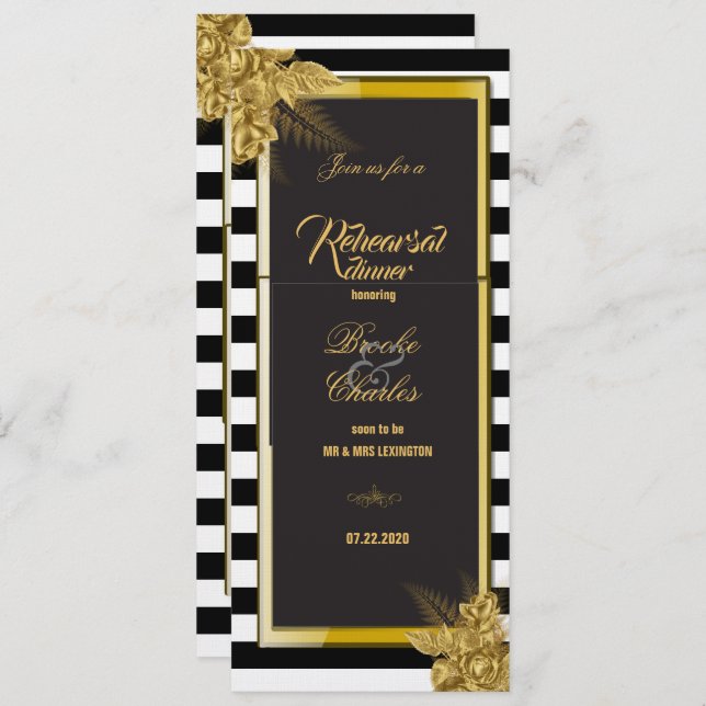 Art Deco Guld Ro, Rand, rehearsal Dinner Card Inbjudningar (Fram/baksida)