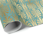 Art Deco Guld Sepia Metallic Teal Aquatic Presentpapper<br><div class="desc">FlorenceK klassisk chic wrap florenceK-design</div>