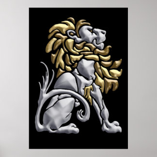 Art Deco Guld & Silver Lejon Poster