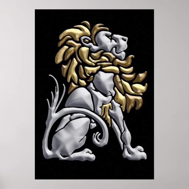 Art Deco Guld & Silver Lejon Poster (Framsidan)