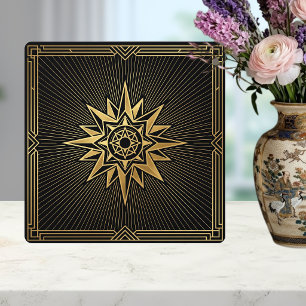 Art Deco Guld Solstrålning Kompass Grafisk Svart   Kakelplatta