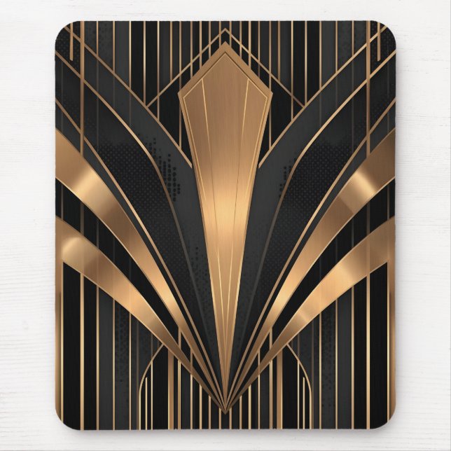 Art Deco Guld Solstrålning Lyx Geometri Musmatta (Framsidan)