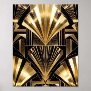 Art Deco Guld Solstrålning Svart Guld Geometrisk L Poster