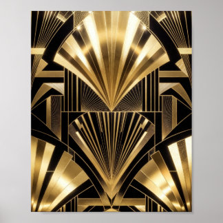 Art Deco Guld Solstrålning Svart Guld Geometrisk L Poster