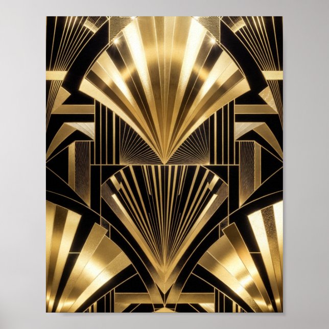 Art Deco Guld Solstrålning Svart Guld Geometrisk L Poster (Framsidan)