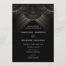 Art Deco Guld String Ljus bröllopsinbjudan